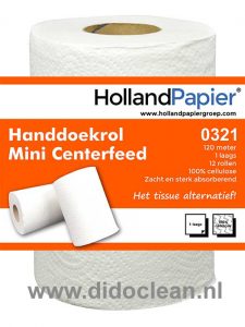 Handdoekrol MINI cellulose 1 laags met koker 12 rollen HollandPapier